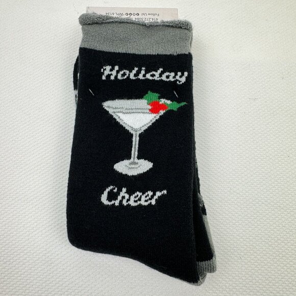 Muk Luks Mens Holiday Cheer Thermal Crew Socks Martini Christmas Holly Size 9-12 - Picture 2 of 5